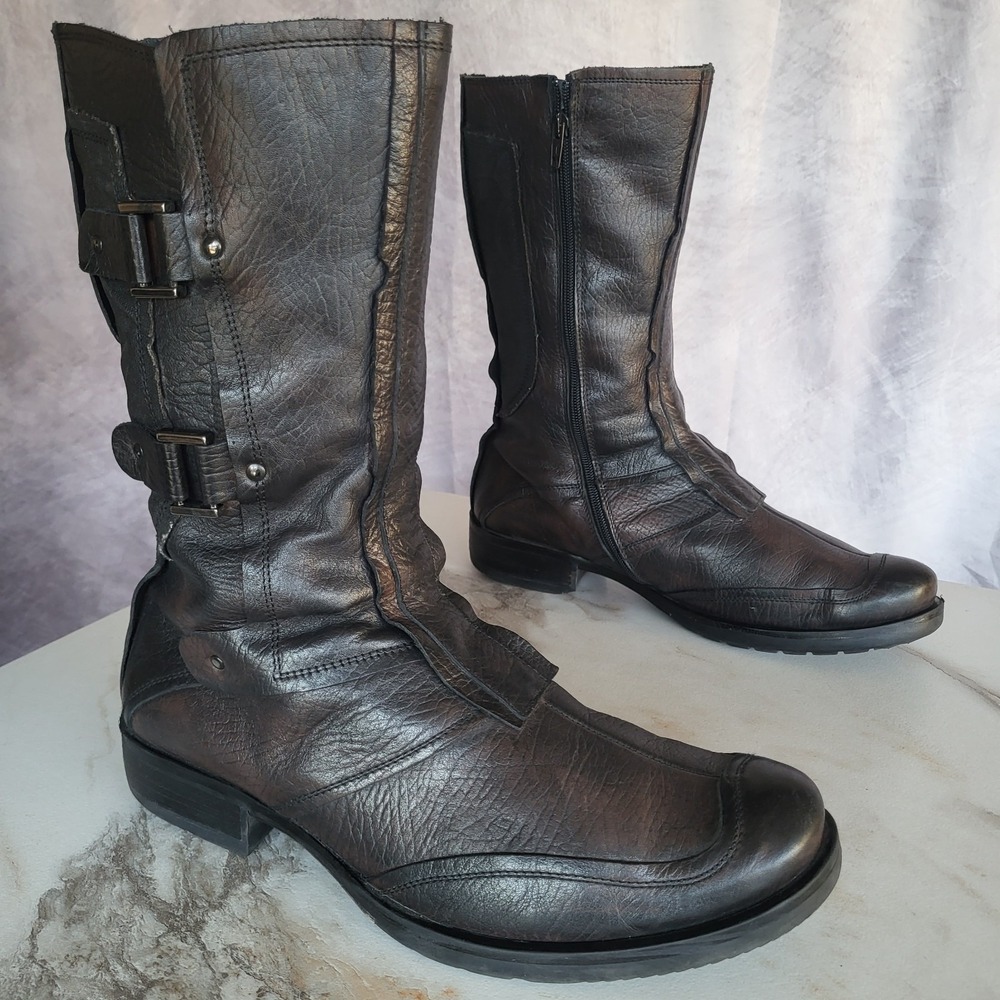 Steve Madden Ceazar Biker Motorcycle Boots Black Size 44 Men's Stap Engineer
